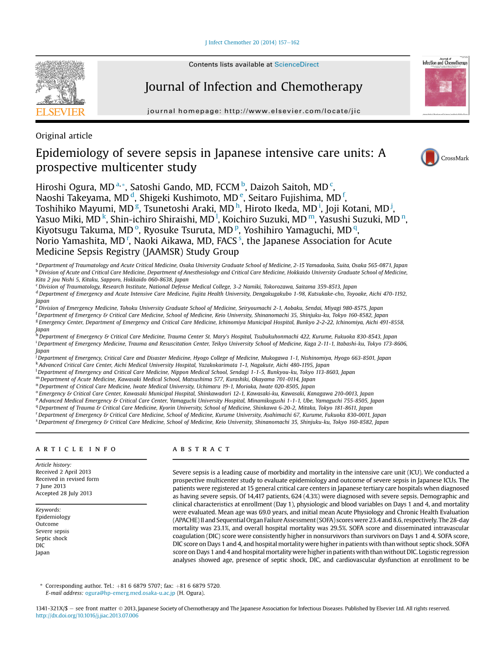 Epidemiology of Severe Sepsis in Japanese Intensive Care Units: a Prospective Multicenter Study