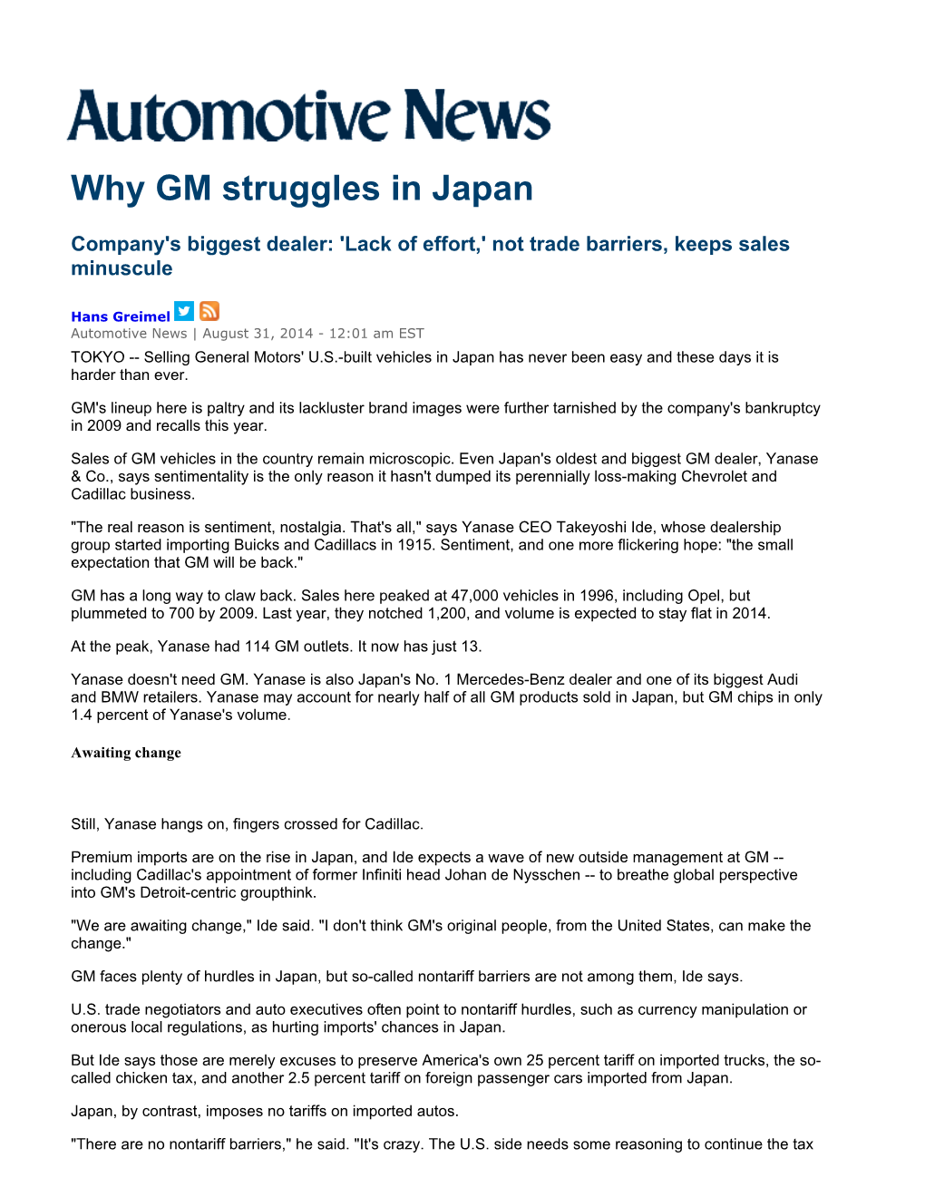 Why GM Struggles in Japan