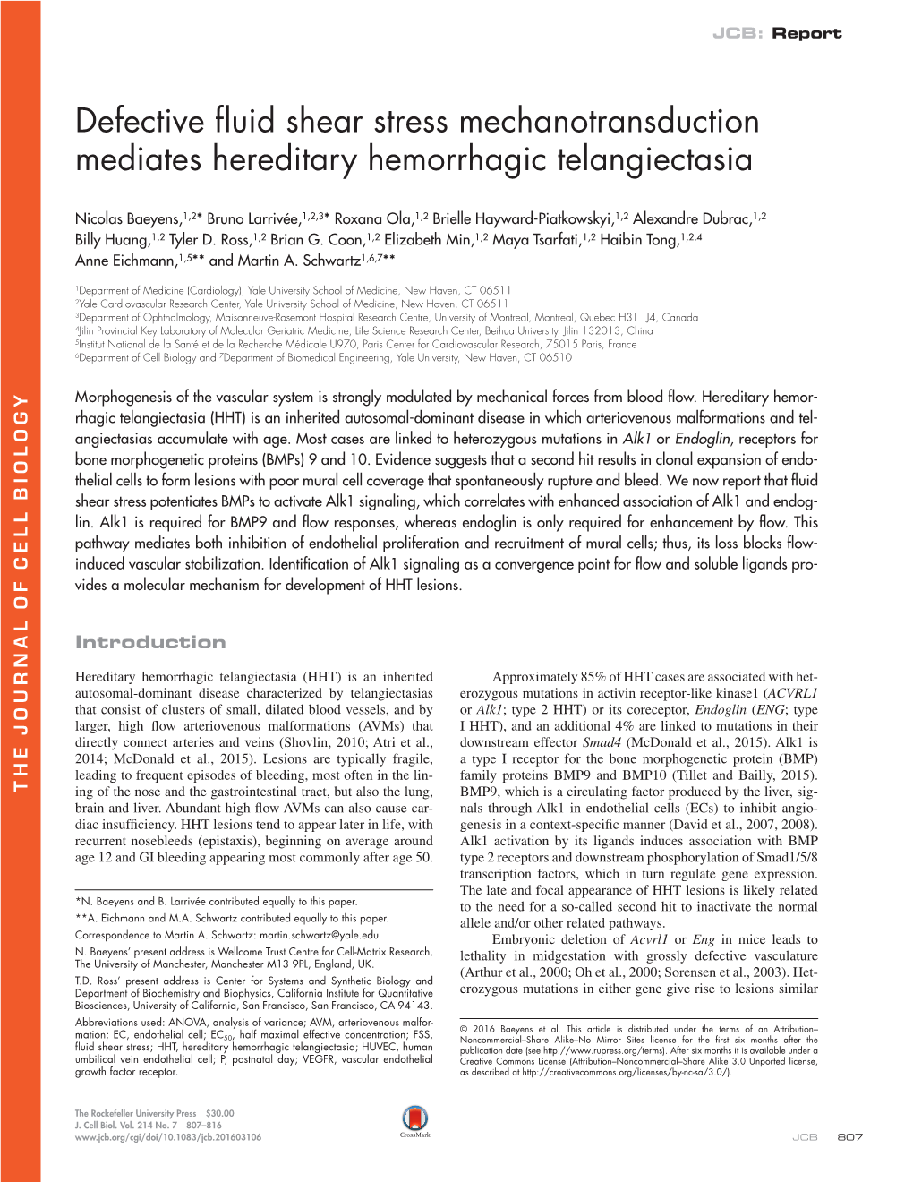 Defective Fluid Shear Stress Mechanotransduction Mediates Hereditary Hemorrhagic Telangiectasia