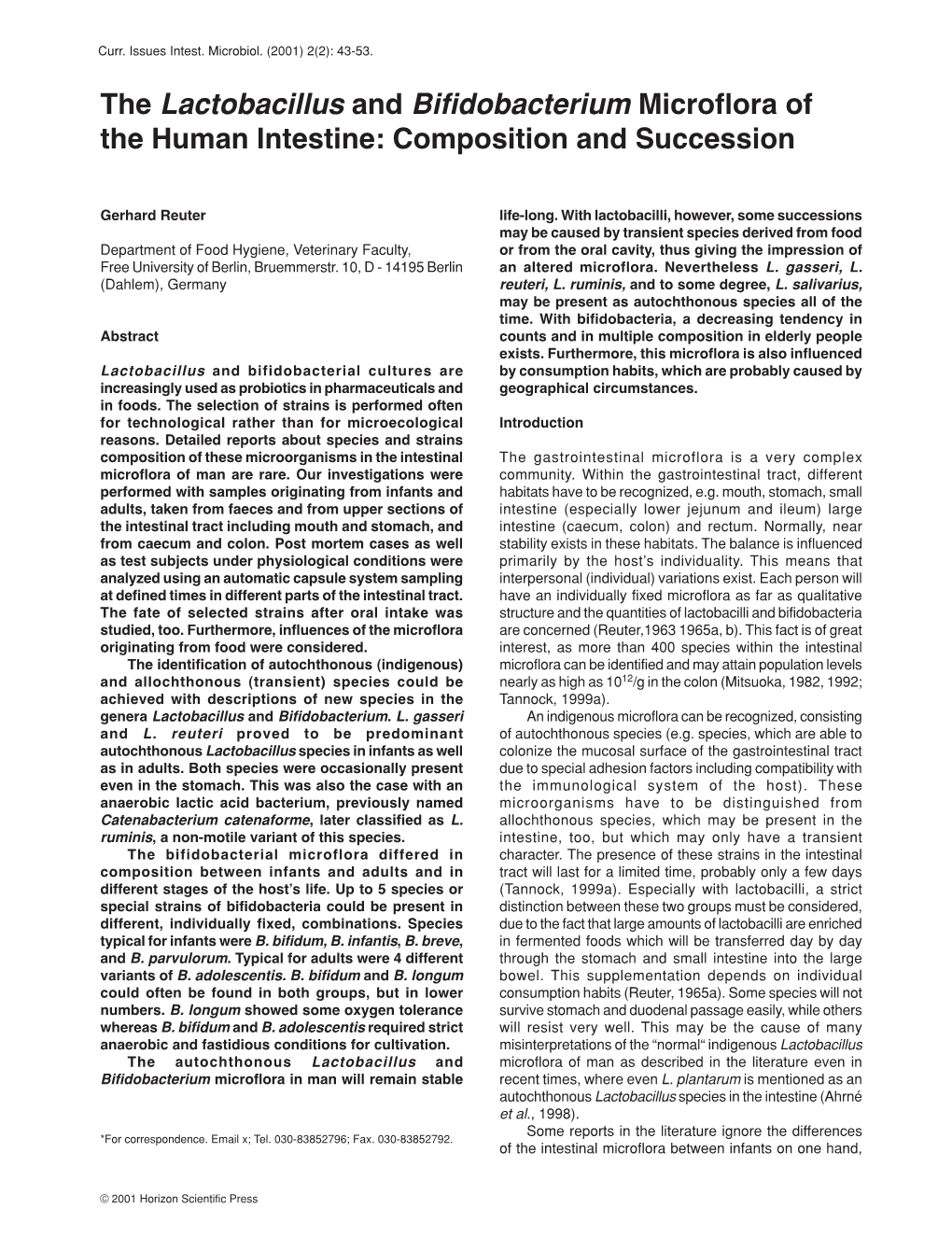 The Lactobacillus and Bifidobacterium Microflora Of-The Human Intestine