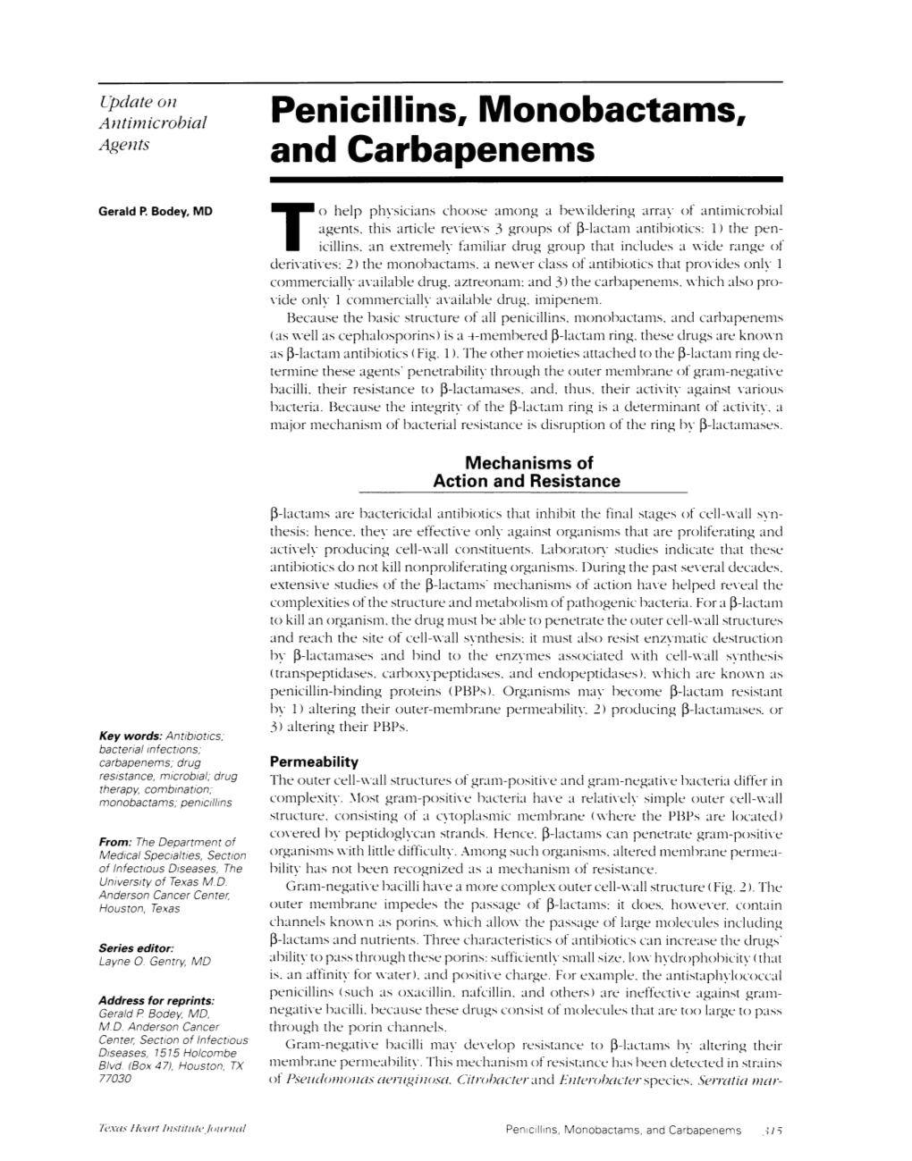 Penicillins, Monobactams, Agents and Carbapenems