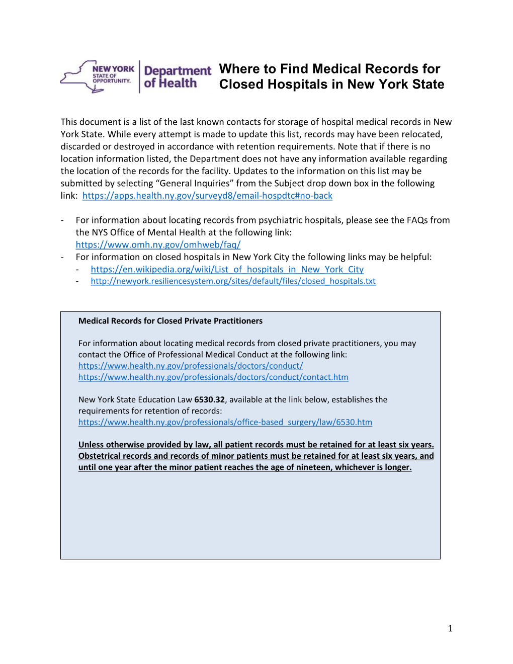 Where to Find Medical Records for Closed Hospitals in New York State