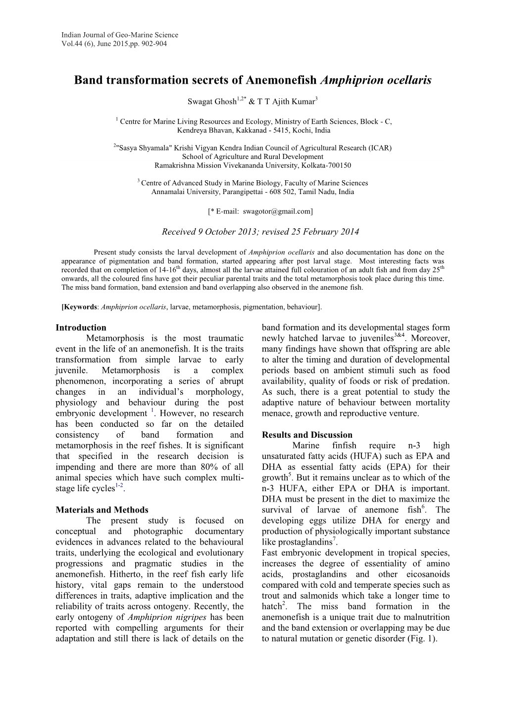 Band Transformation Secrets of Anemonefish Amphiprion Ocellaris