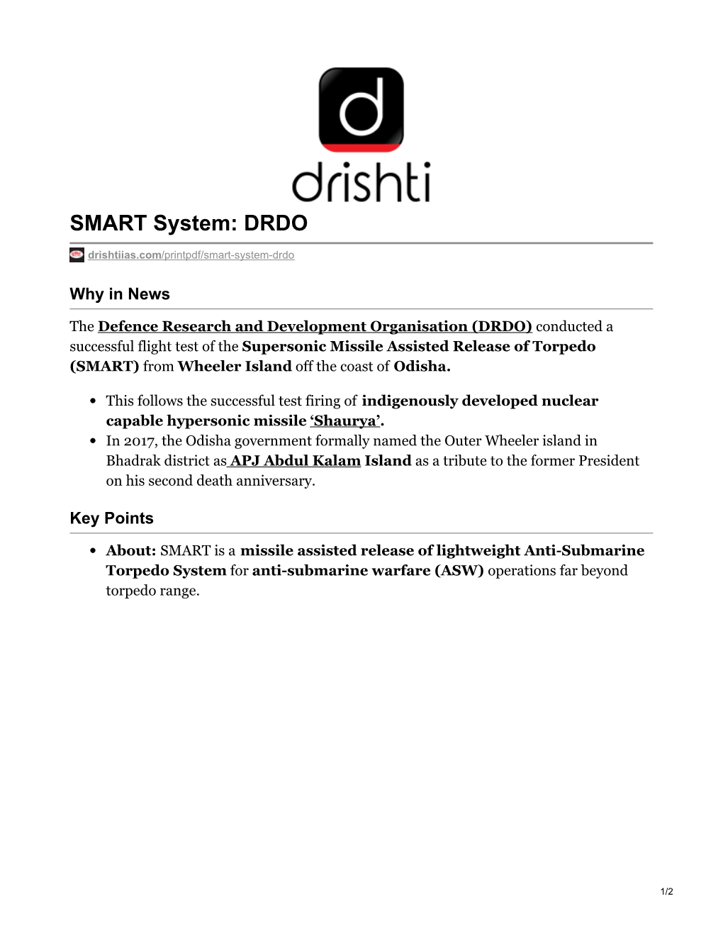 SMART System: DRDO