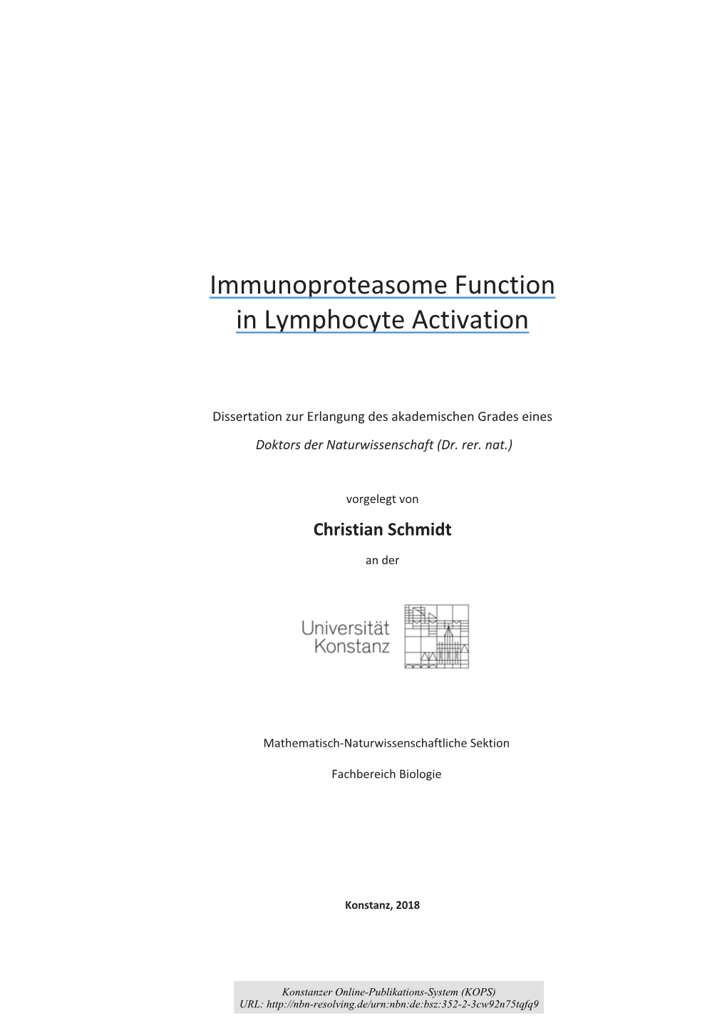 Immunoproteasome Function in Lymphocyte Activation