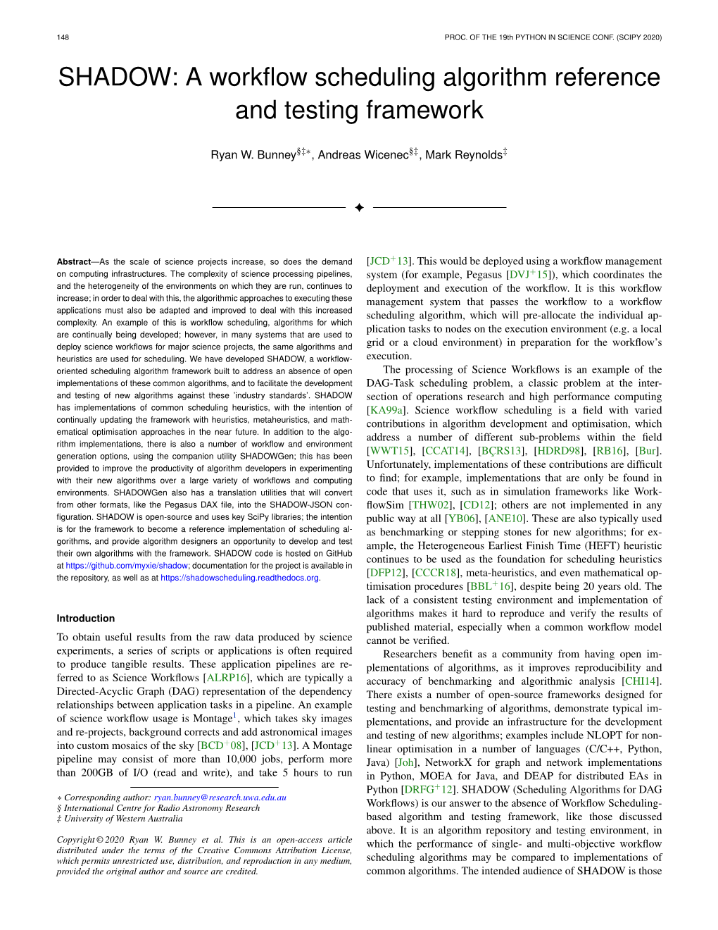 A Workflow Scheduling Algorithm Reference and Testing Framework 149