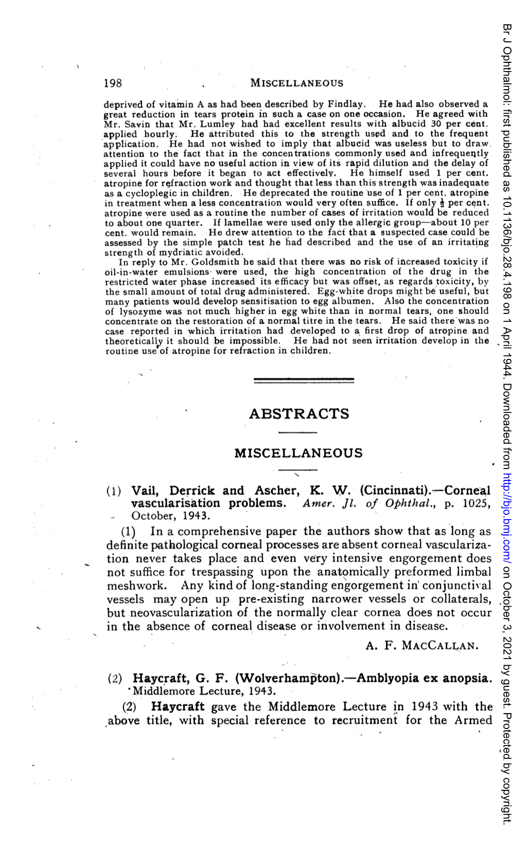 Amblyopia Ex Anopsia. *Middlemore Lecture, 1943