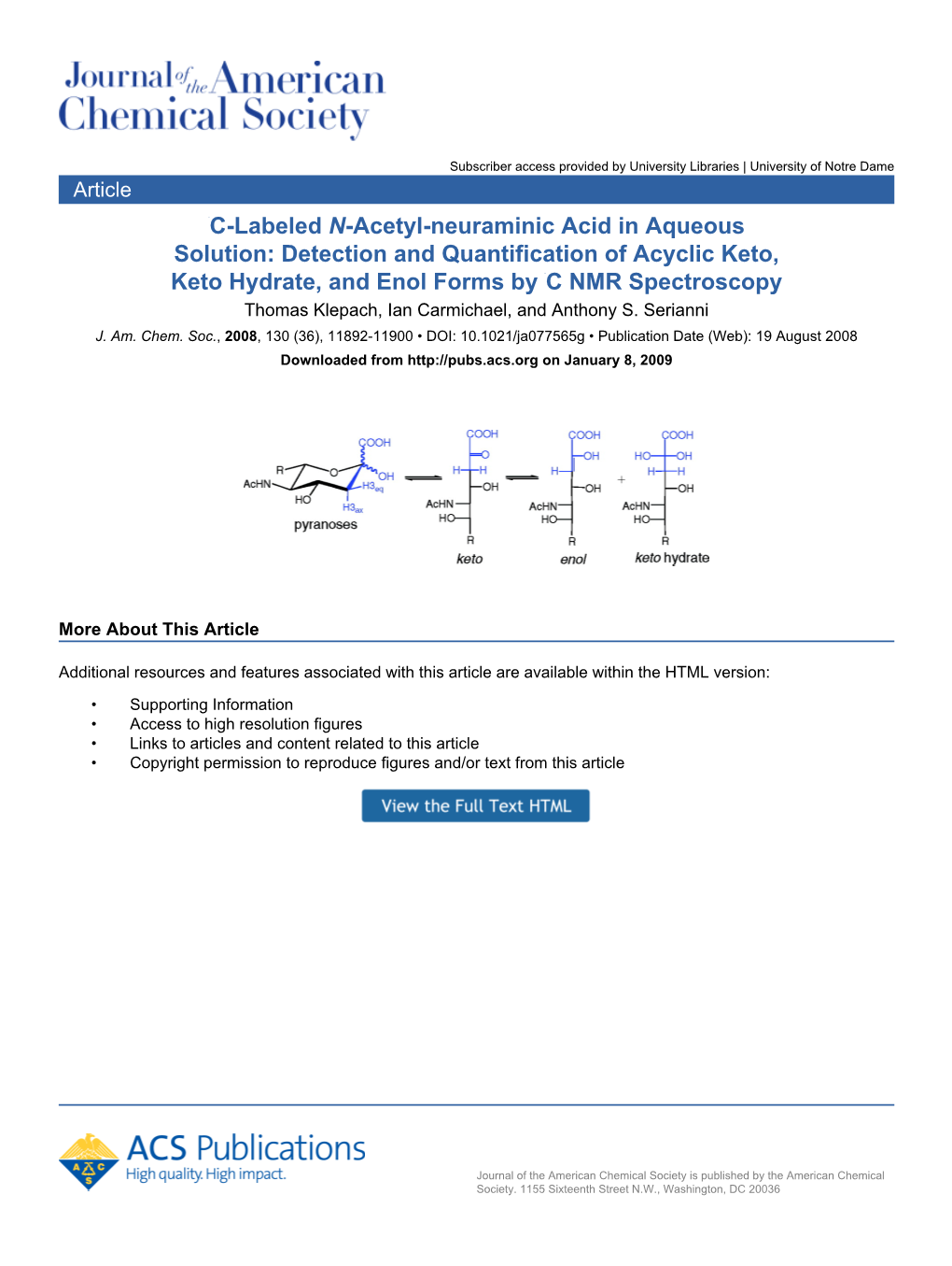 13C-Labeled N-Acetyl-Neuraminic Acid in Aqueous Solution