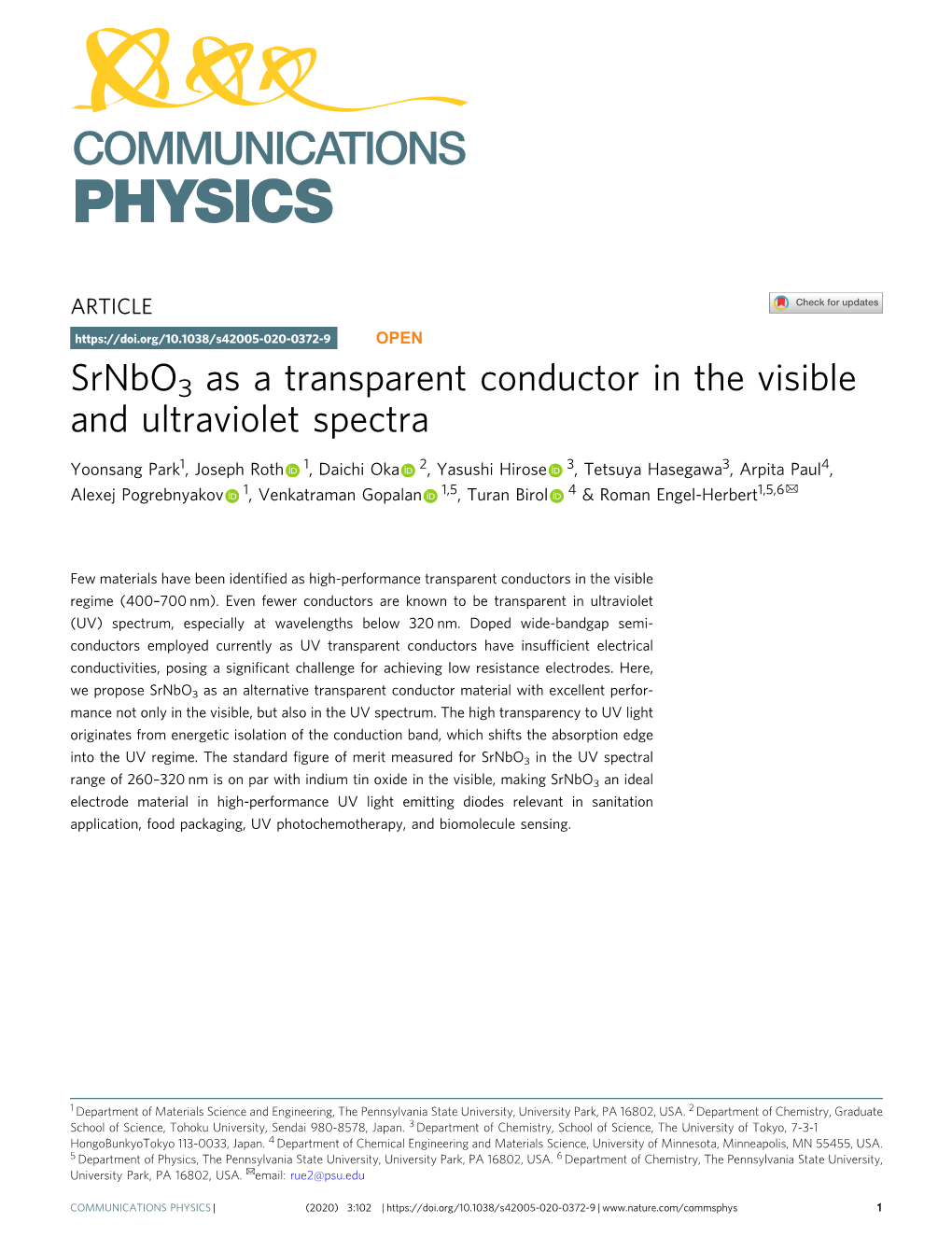 Srnbo3 As a Transparent Conductor in the Visible and Ultraviolet Spectra