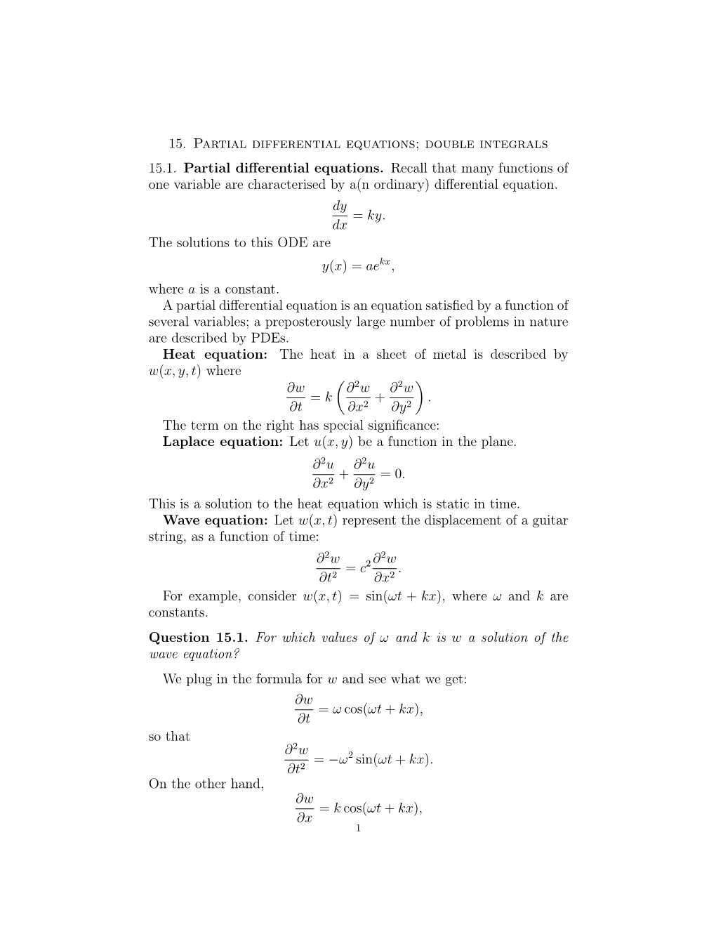 15. Partial Differential Equations; Double Integrals 15.1