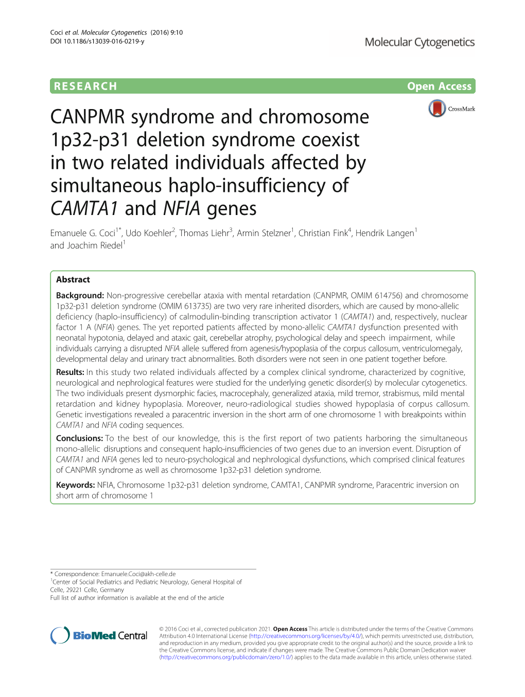 CANPMR Syndrome and Chromosome 1P32-P31 Deletion Syndrome