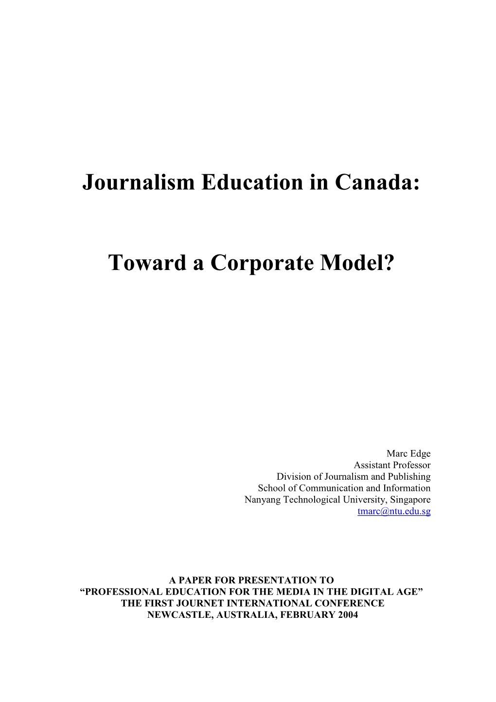 Journalism Education in Canada