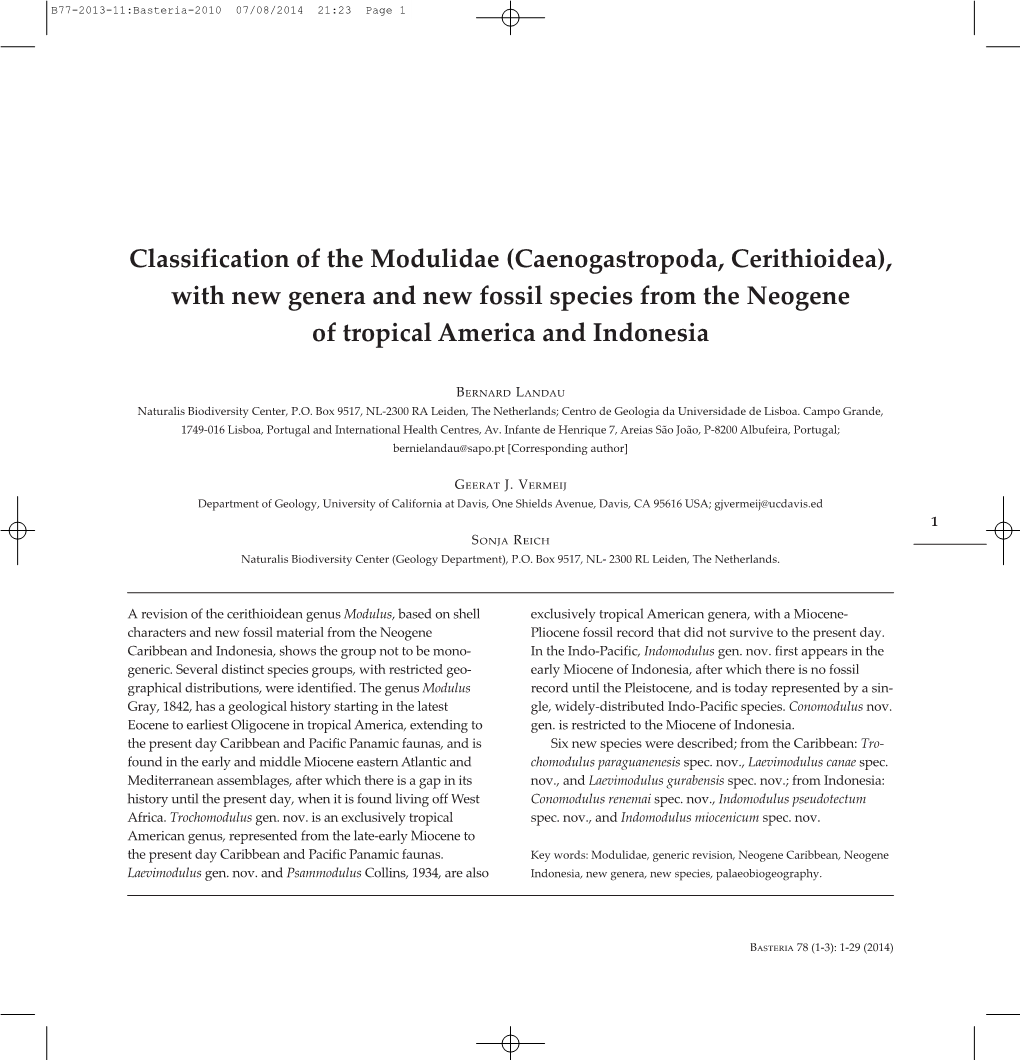 With New Genera and New Fossil Species from the Neogene of Tropical America and Indonesia