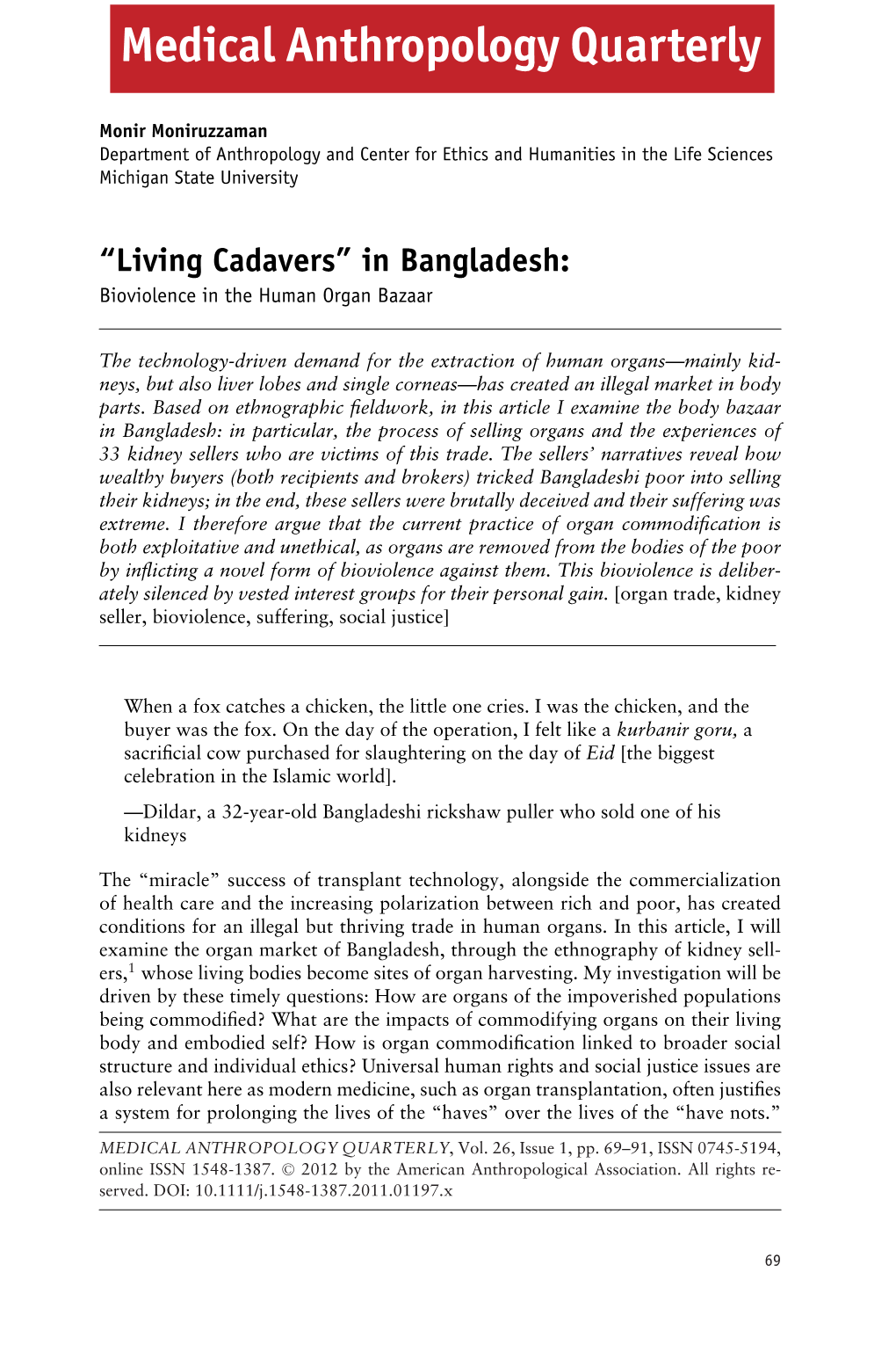 Living Cadavers in Bangladesh: Bioviolence in the Human Organ