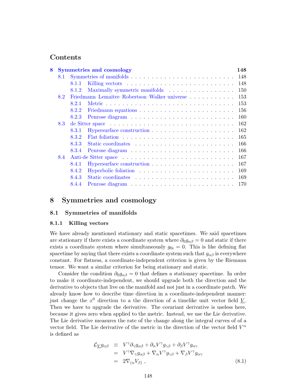 Contents 8 Symmetries and Cosmology