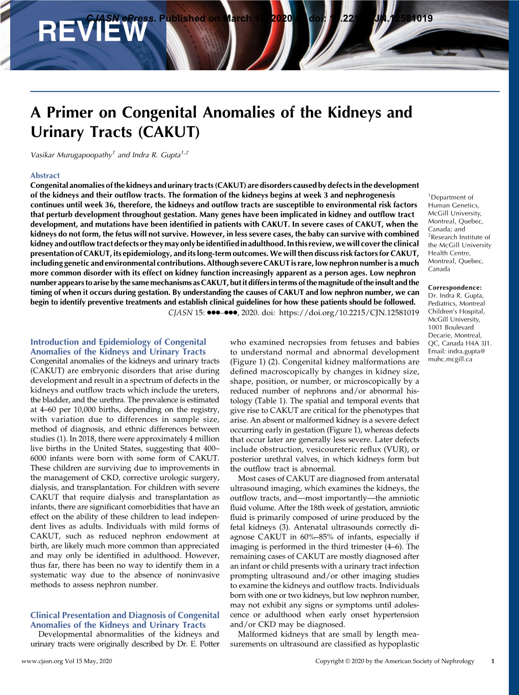 A Primer on Congenital Anomalies of the Kidneys and Urinary Tracts (CAKUT)