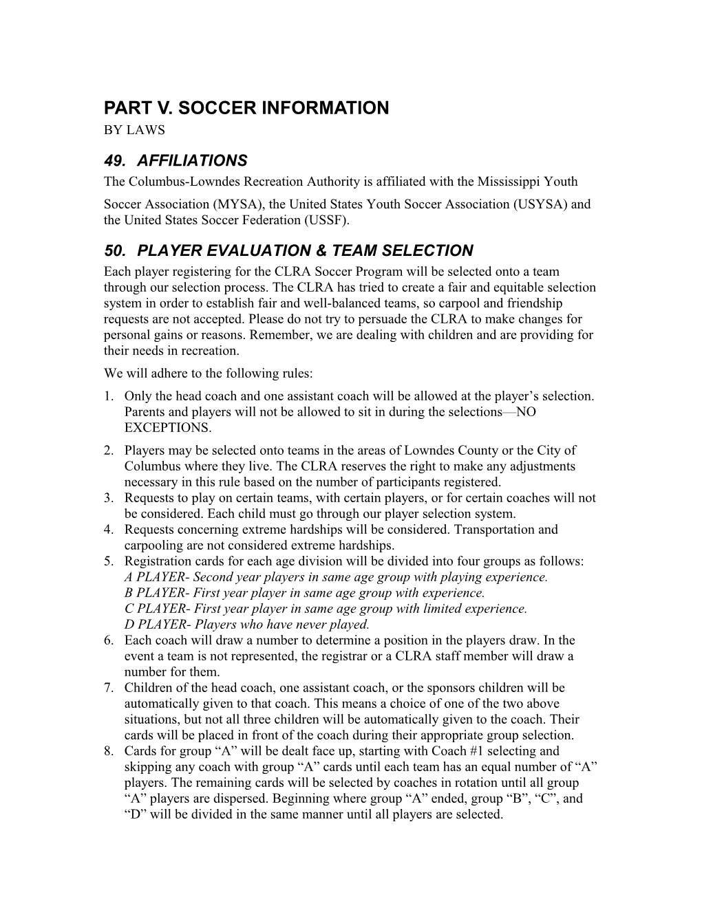 Part V. Soccer Information