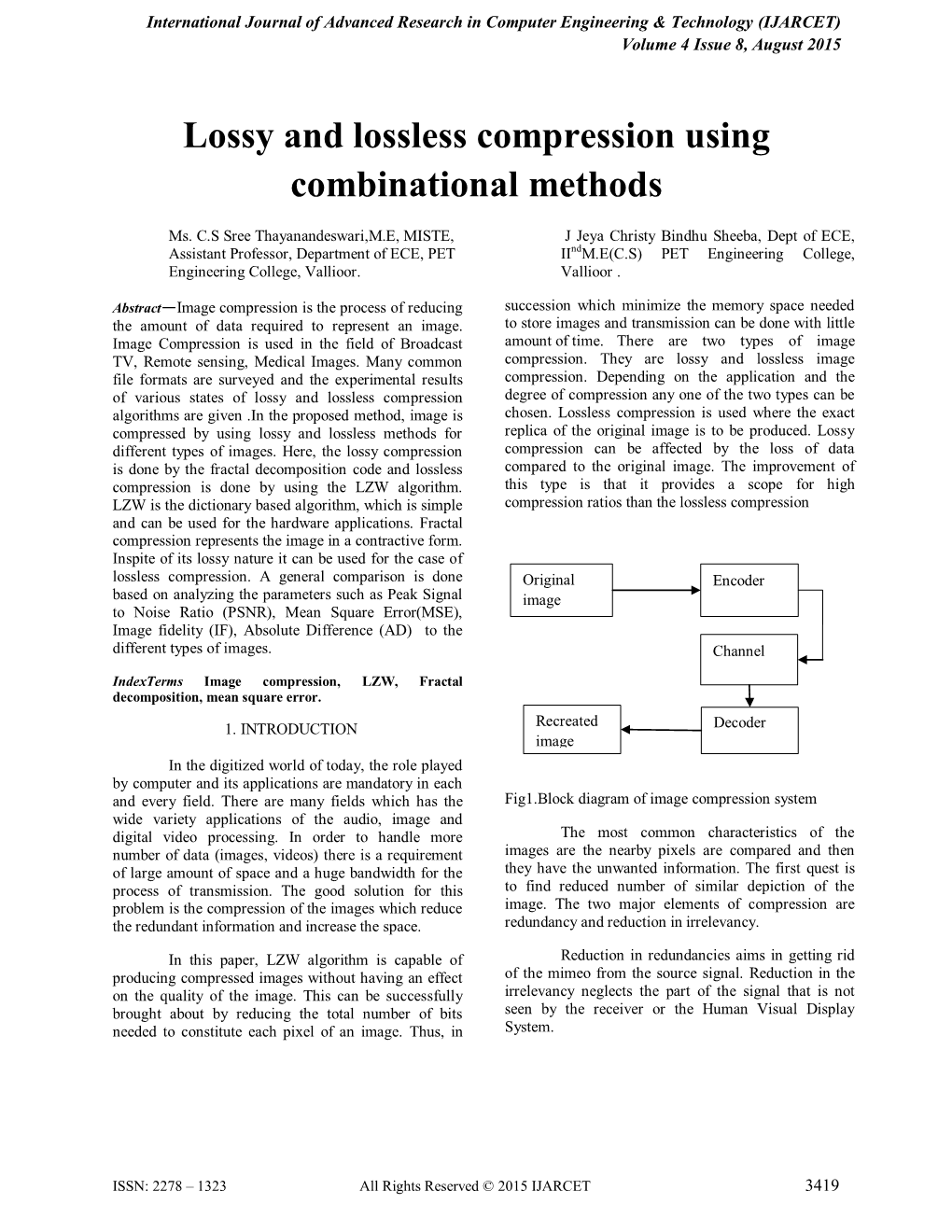 Lossy and Lossless Compression Using Combinational Methods