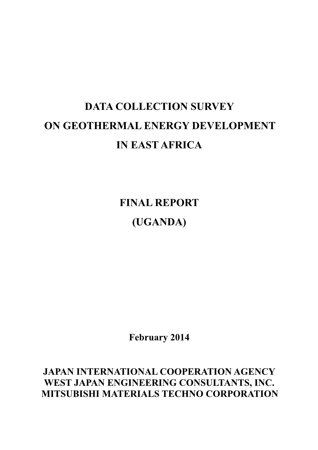 Data Collection Survey on Geothermal Energy Development in East Africa