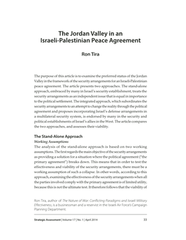 The Jordan Valley in an Israeli-Palestinian Peace Agreement
