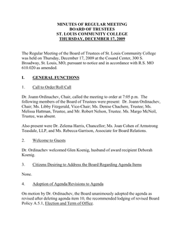 SLCC Board of Trustees Meeting Minutes, December 17, 2009