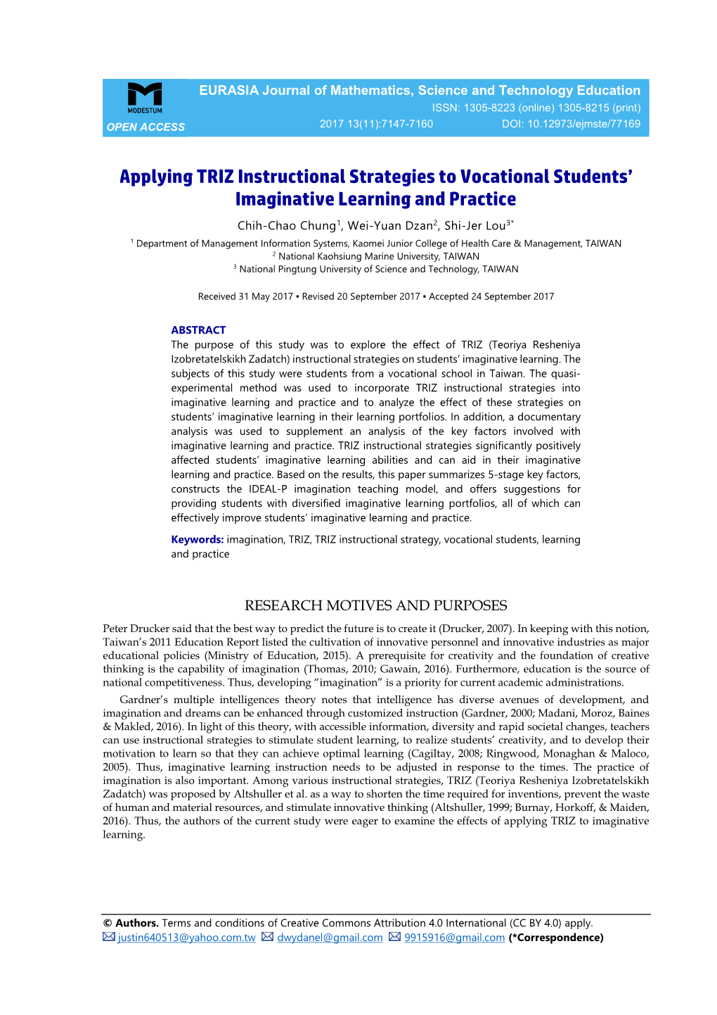 Applying TRIZ Instructional Strategies to Vocational Students' Imaginative