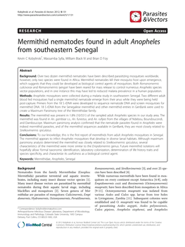 Mermithid Nematodes Found in Adult Anopheles from Southeastern Senegal Kevin C Kobylinski*, Massamba Sylla, William Black IV and Brian D Foy