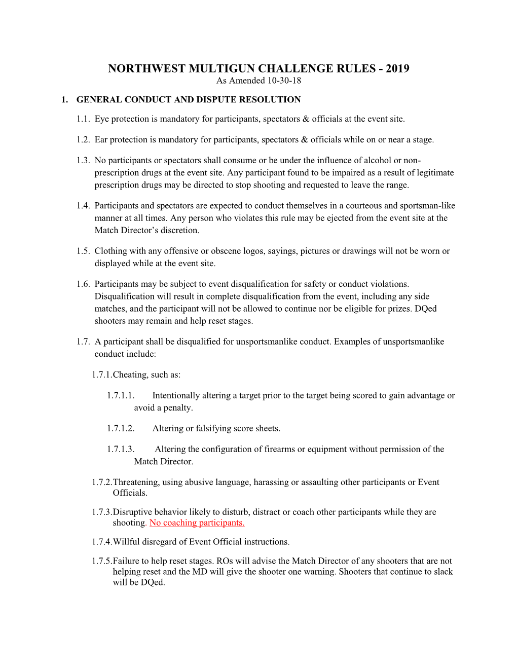 NORTHWEST MULTIGUN CHALLENGE RULES - 2019 As Amended 10-30-18