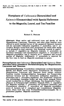 Hostplants of Callosamia (Saturniidae) And