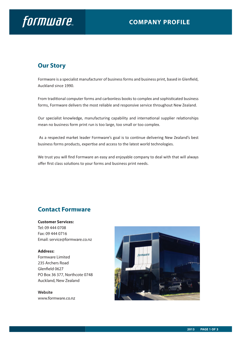 COMPANY PROFILE Our Story Contact Formware