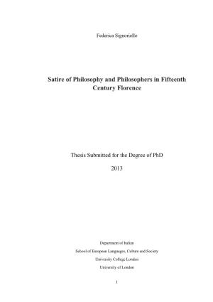 Satire of Philosophy and Philosophers in Fifteenth Century Florence