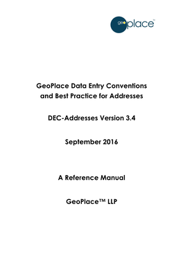Geoplace Data Entry Conventions and Best Practice for Addresses