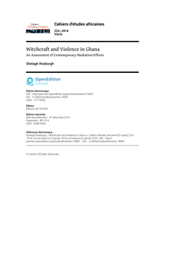 Witchcraft and Violence in Ghana an Assessment of Contemporary Mediation Efforts