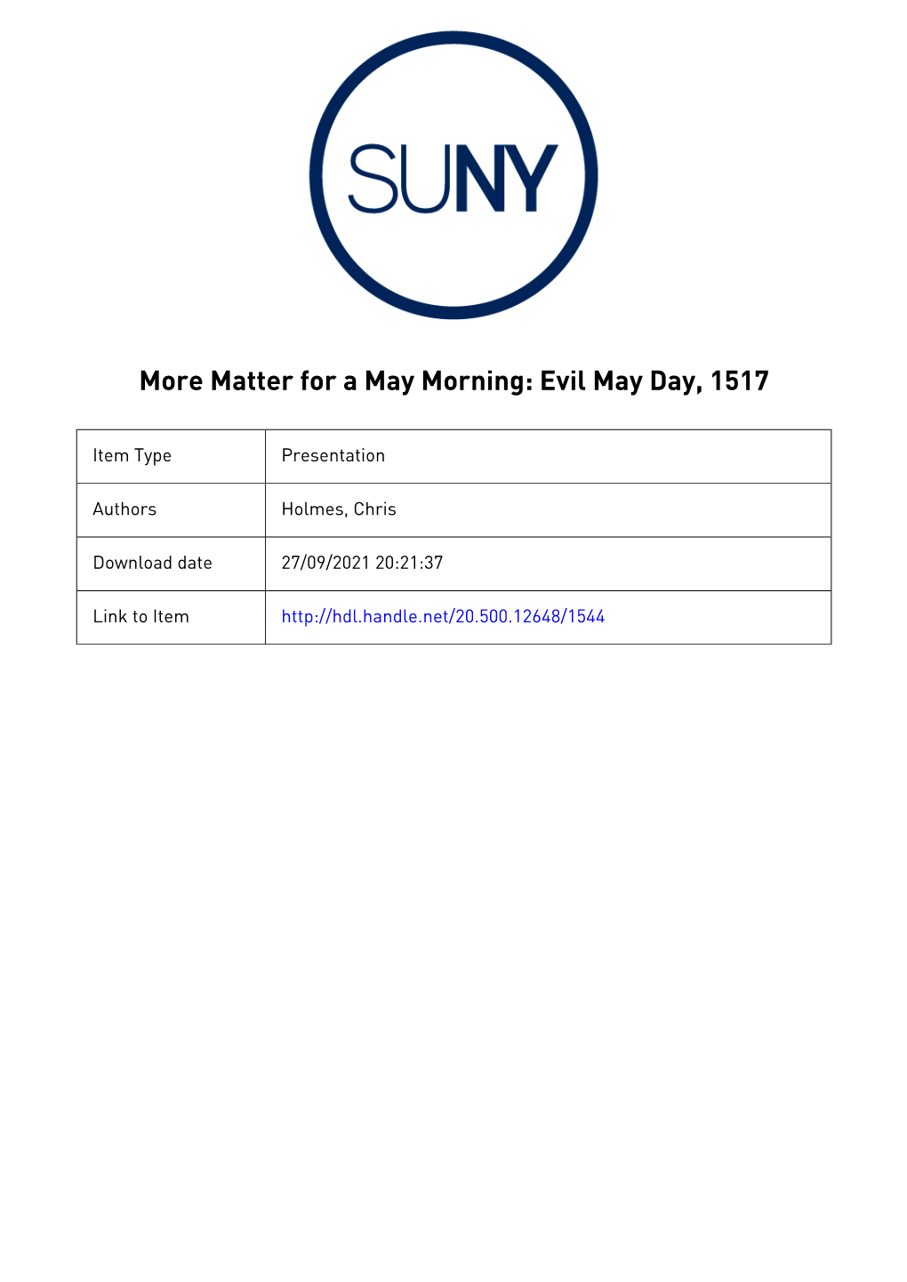 More Matter for a May Morning: Evil May Day, 1517