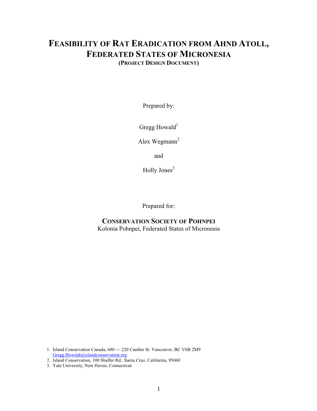 Feasibility of Rat Eradication from Ahnd Atoll, Federated States of Micronesia (Project Design Document)