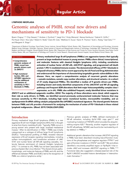Genomic Analyses of PMBL Reveal New Drivers and Mechanisms of Sensitivity to PD-1 Blockade