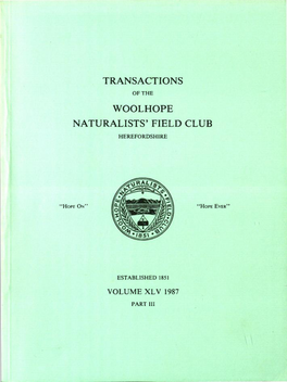 Transactions Woolhope Naturalists' Field Club