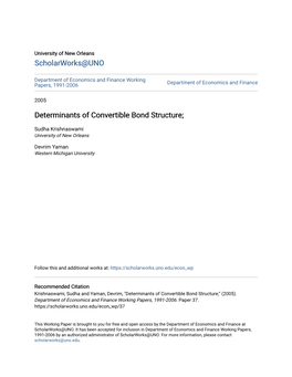 Determinants of Convertible Bond Structure;