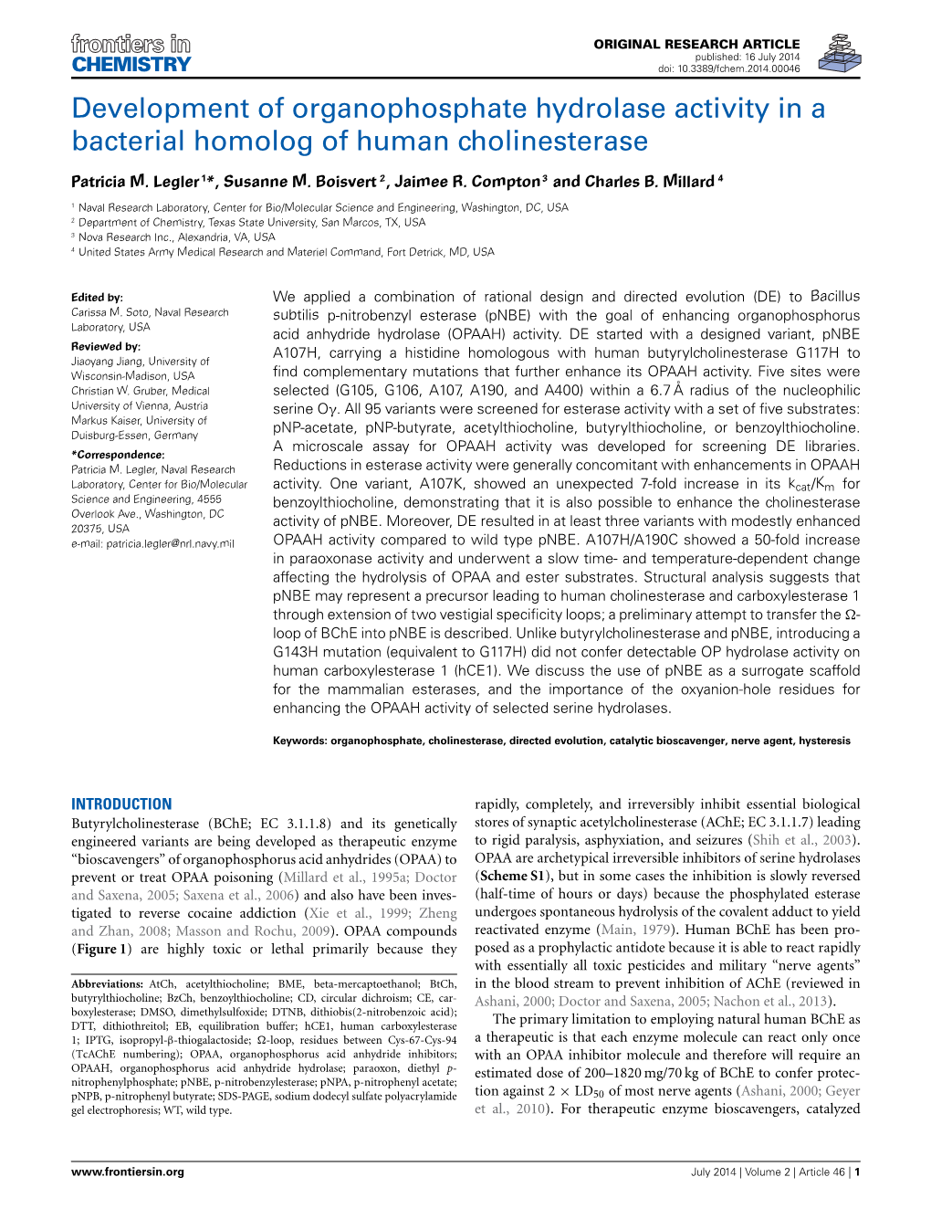 Development of Organophosphate Hydrolase Activity in a Bacterial Homolog of Human Cholinesterase