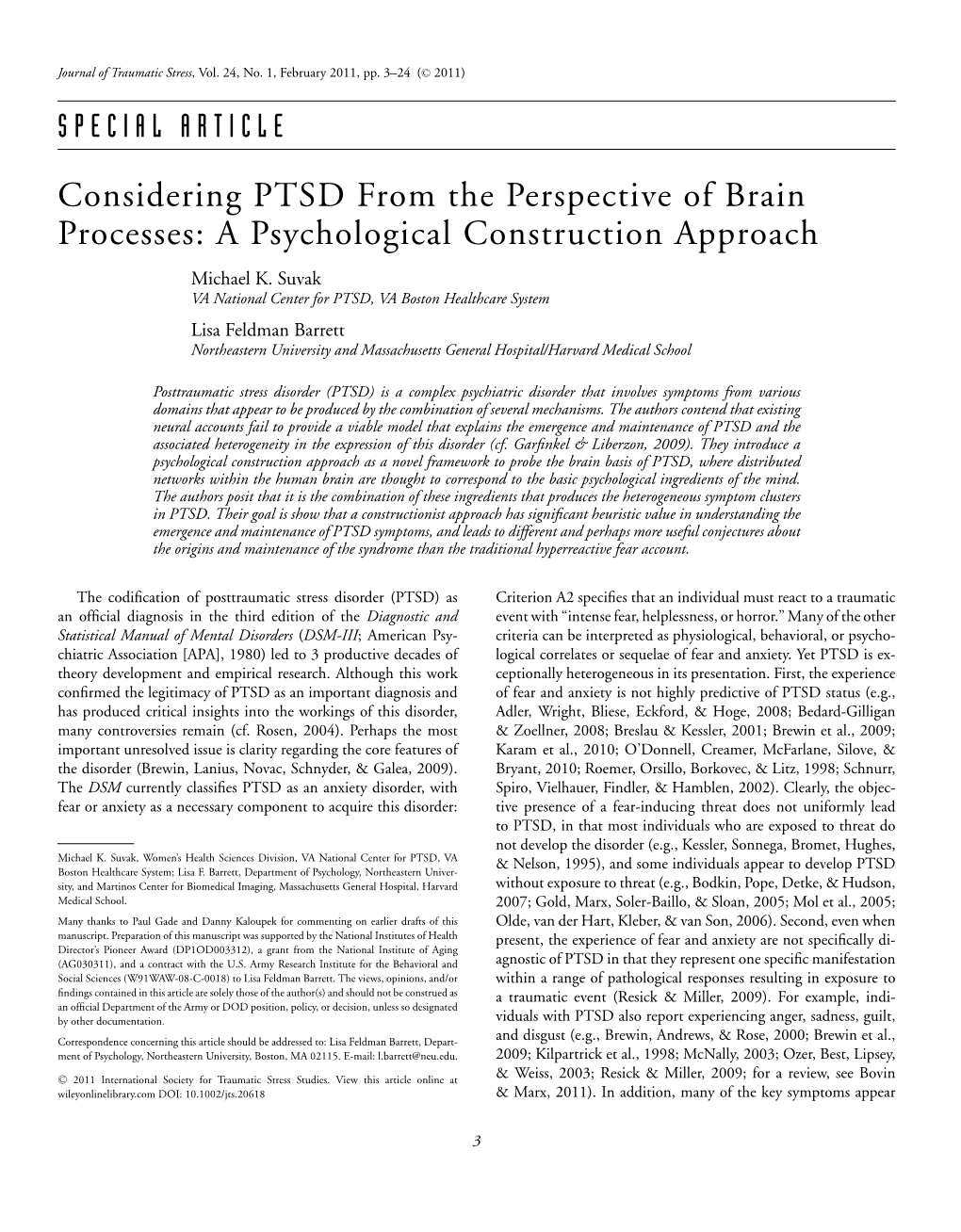 Considering PTSD from the Perspective of Brain Processes: a Psychological Construction Approach Michael K