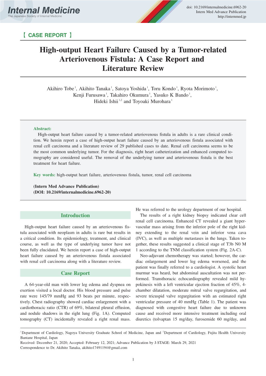 High-Output Heart Failure Caused by a Tumor-Related Arteriovenous Fistula: a Case Report and Literature Review