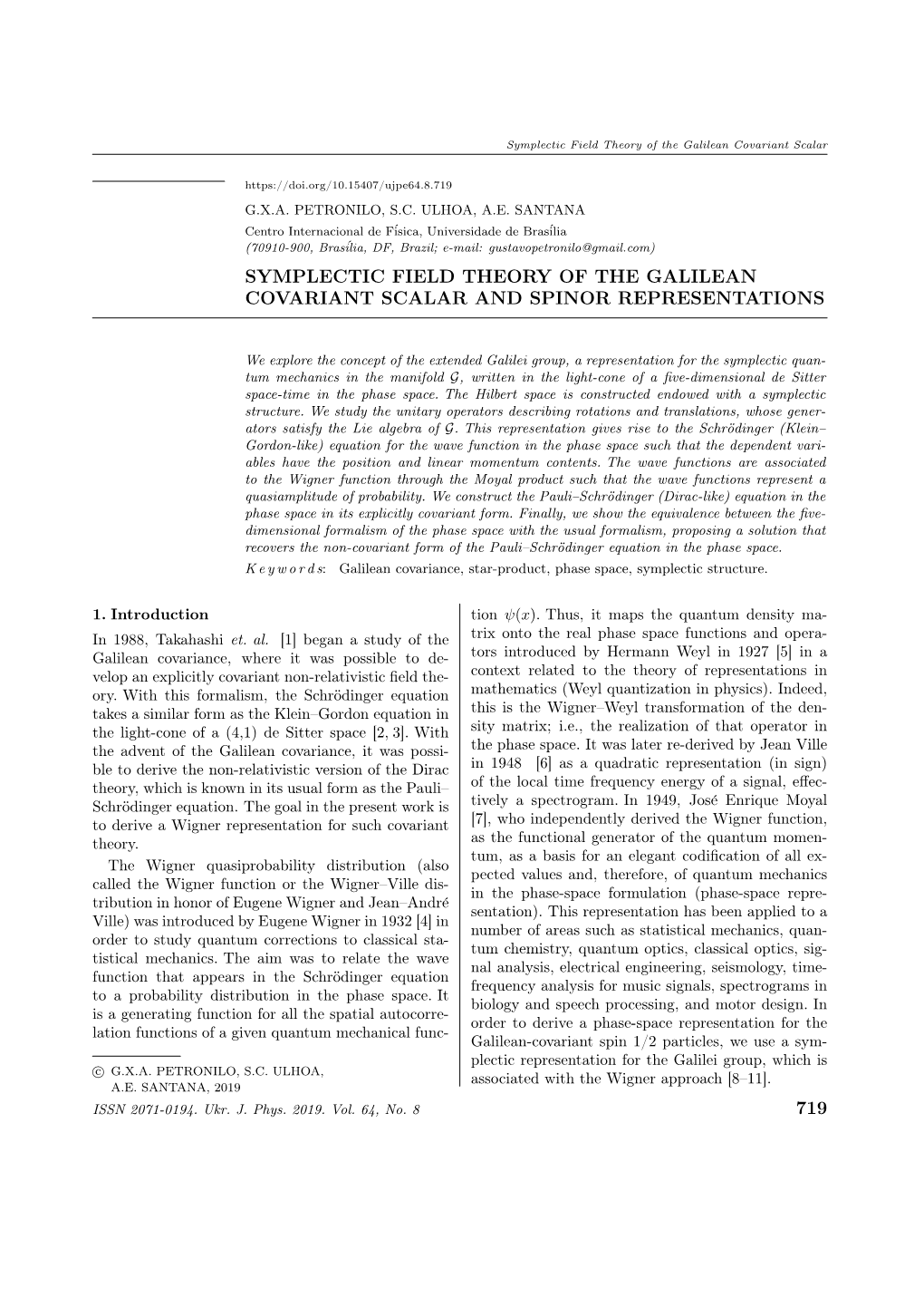 Symplectic Field Theory of the Galilean Covariant Scalar