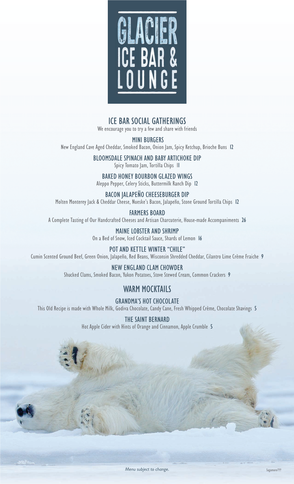 Ice Bar Menu