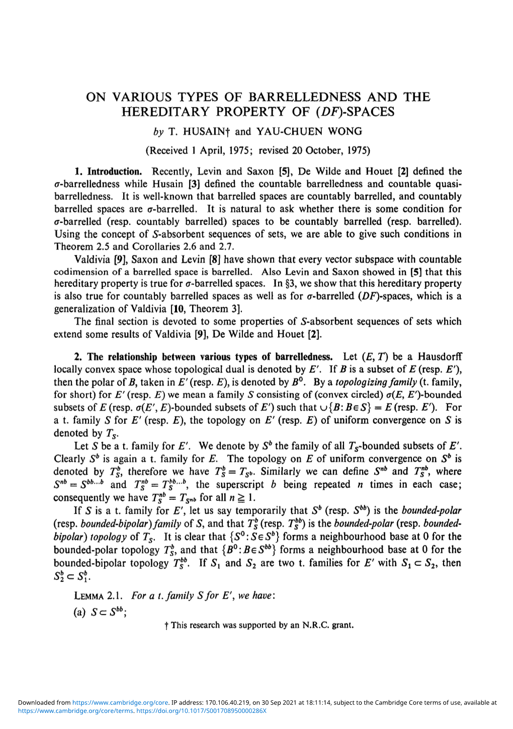 On Various Types of Barrelledness and the Hereditary Property of ( DF