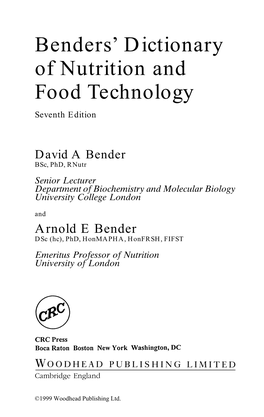 Benders' Dictionary of Nutrition and Food Technology
