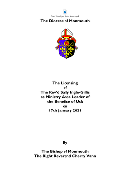The Diocese of Monmouth the Licensing of the Rev'd Sally Ingle