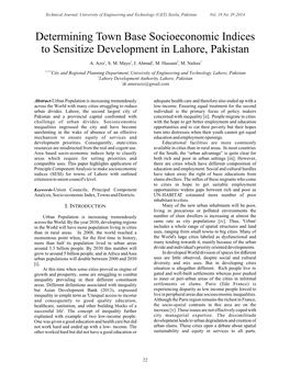 Determining Town Base Socioeconomic Indices to Sensitize Development in Lahore, Pakistan