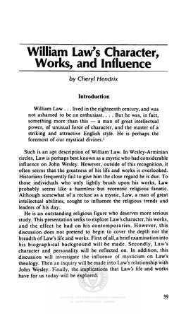 William Law's Character, Works, and Influence