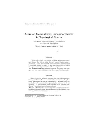 On Generalized Homeomorphisms in Topological Spaces