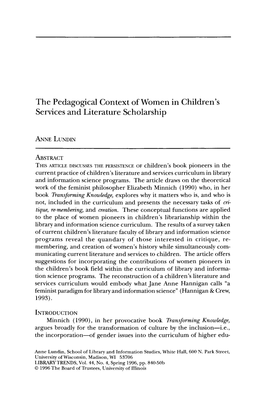 The Pedagogical Context of Women in Children's Services and Literature